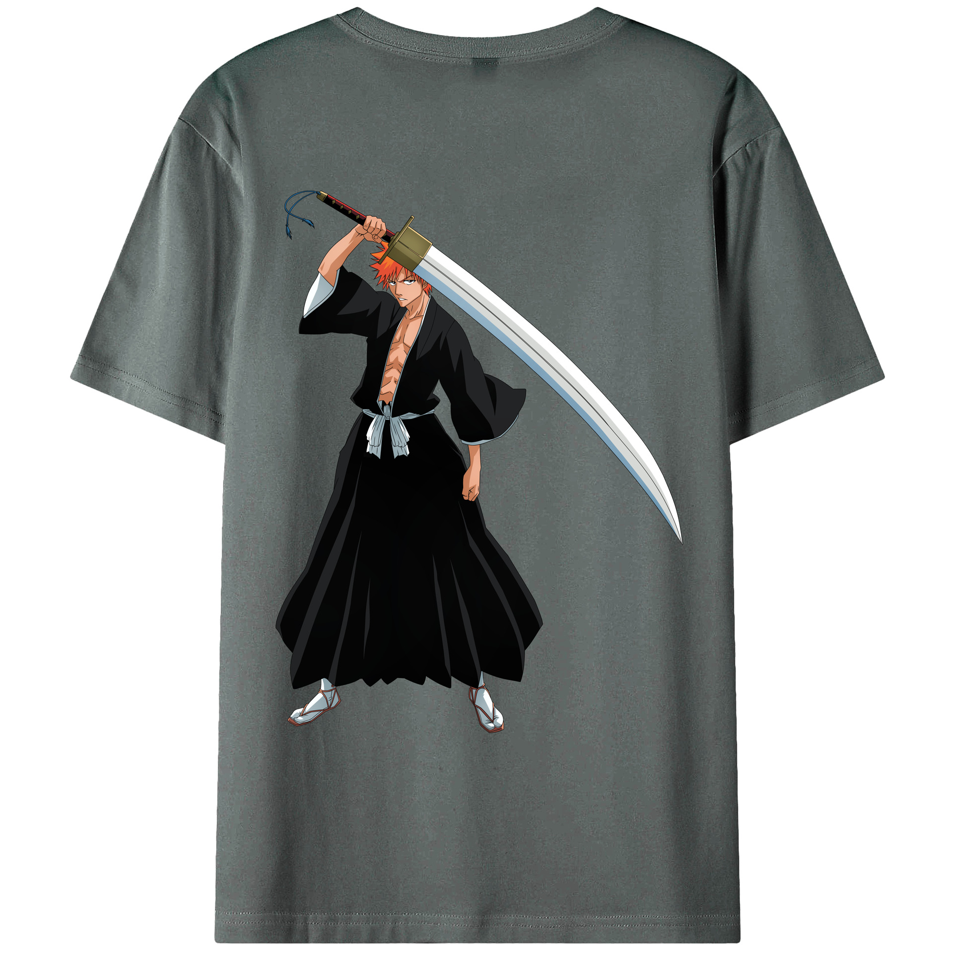 （画像用） ブリーチ 黒崎一護（くろさき いちご）BLEACH Kurosaki Ichigo 綿100％ メンズ半袖Tシャツ（バックプリント） 通気性